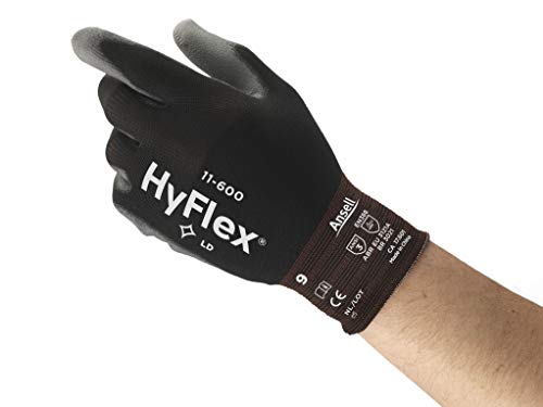 Ansell HyFlex 11-600 Nylon Polyurethane Glove, Gray Polyurethane Coating, Knit Wrist Cuff, Medium, Size 8 (Pack of 12 Pairs)