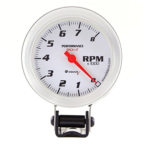 Equus 8068 3-3/8" Tachometer (DIS), White with Aluminum Bezel