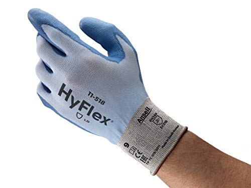 Ansell HyFlex Cut Resistant Work Gloves for Men and Women in Nylon, Extra Thin, Working Glove for Mechanics, Automotive, Industrial or Home-improvement environment, Blue, XX-Large, 12 Pairs