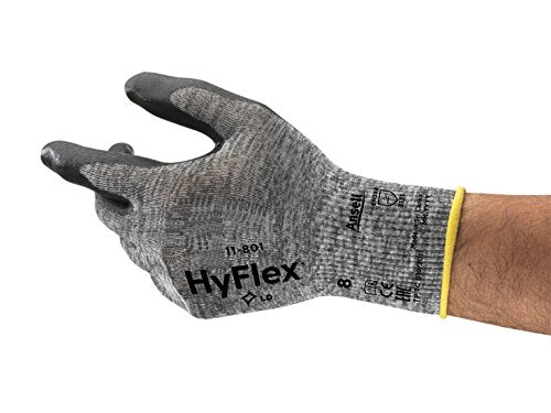 Ansell HyFlex 11-801 Nylon Glove, Black Foam Nitrile Coating, Knit Wrist Cuff, Small, Size 7 (Pack of 12)