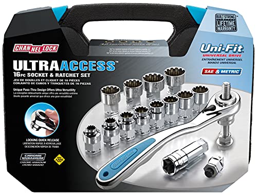 Channellock 39100 Ultra Access Socket Set, 16 Piece, Chrome/Nickel